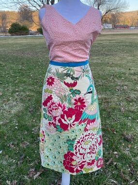 Tabitha Anthropologie Peacock Floral Cotton Dress Size 2 Colorful Midi A-Line